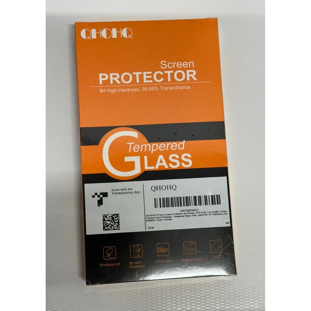 3 Pack Screen & lens Protector iPhone 15 Pro 6.1 In Tempered Glass‎ 9H Hardness